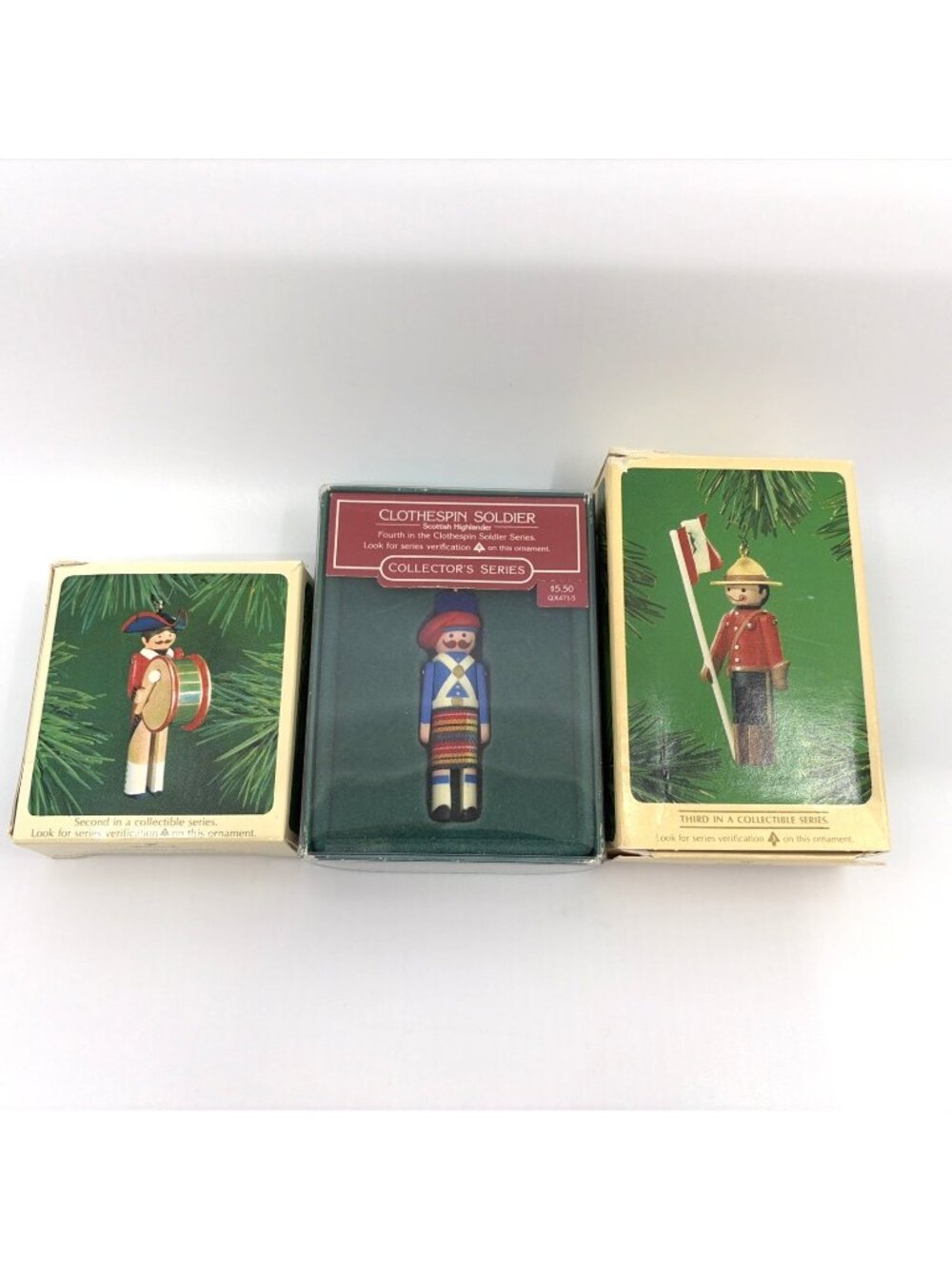 Lot of 3 Hallmark Clothespin Soldier Ornaments 1983-1985 Series #2 #3 #4 Vintage
